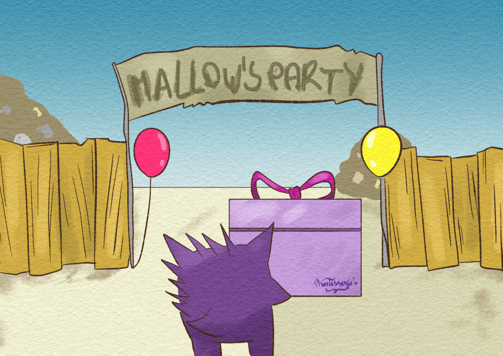 Jinji arrives at the entrance to Mallow's Party.