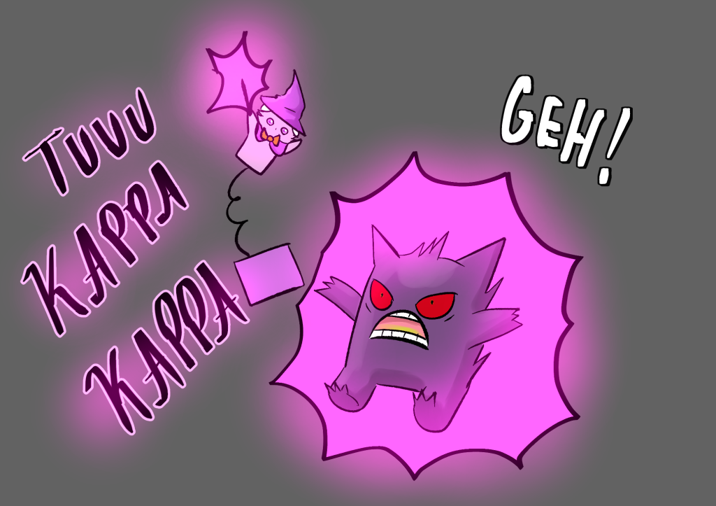 A doll resembling Charlotte the Witch Espurr springs out of a Jack-in-the-box, saying the words “Tuuu Kappa Kappa” as it does so. Suddenly its wand begins to glow, and Jinji is bathed in a purple aura!